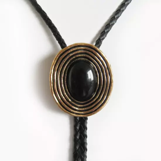 Big Black Obsidian Mens BOLO Tie Wedding Necklace Western Cowboy Bola Necktie