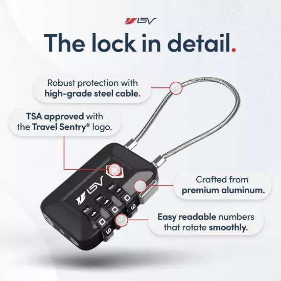 TSA Approved Luggage Travel Lock, Set-Your-Own Combination Lock for School Gym L