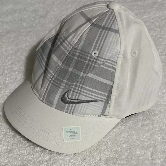 Nike Golf Womens Aerobill White & Gray Plaid Hat Cap. 517998-100 OSFM Nice!