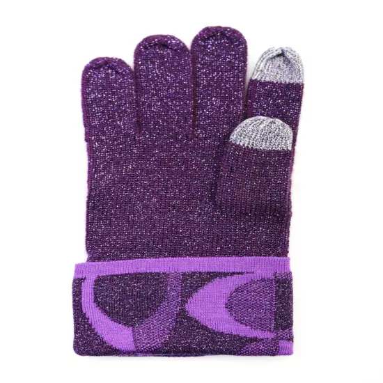 Coach Women's Metallic Glitter Logo Wool Blend Gloves Purple One Size