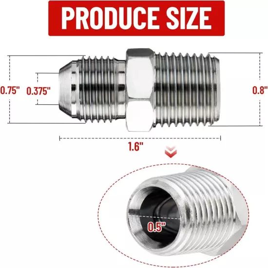 Heavy Duty Hydraulic Hose Adapter Fittings: 1/2" JIC 37° Male x 1/2" NPT Male 10