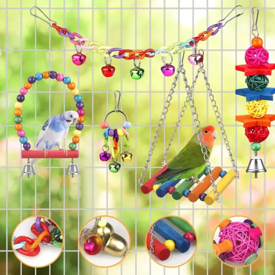 Bird Toys for Conures with Colorful Ladder Hammock Bird Cage Accerious Bird Perc