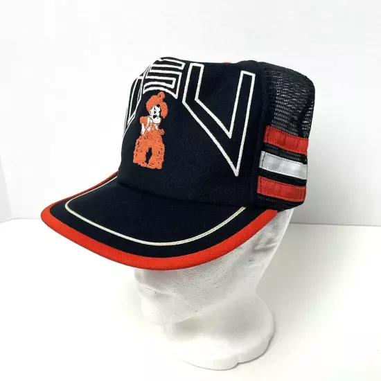 Oklahoma State Cowboys OSU 3 Stripe Mesh Trucker Snapback Hat USA Vintage 1984