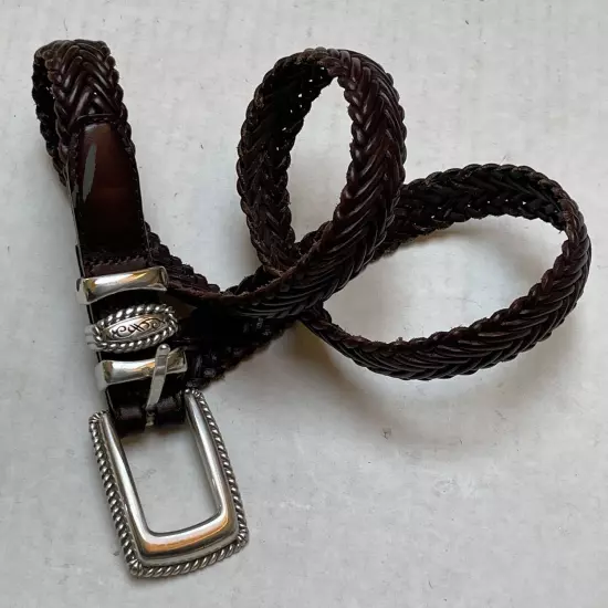 Brighton Belt Womens 28 Braided Woven Brown Boho Western Silver Tone Buckle