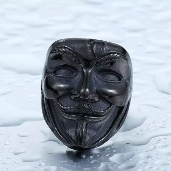 Gothic Smile Joker Black Mask Ring Stainless Steel Men's Boy's Biker Rock Ring