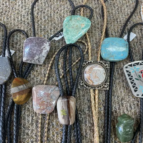 Lot of Vintage BOLO TIES some with Turquoise Petrified wood Agate etc