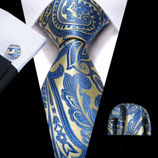 USA Mens Tie Striped Paisley Solid Paisley Necktie Hanky Cufflink Set Wedding