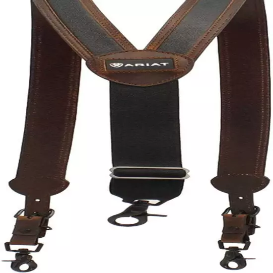 Men'S Adjustable Suspenders with Black Pebbled Leather Inlay