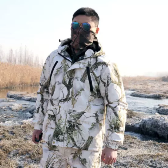 Winter Snow Field Camouflage Clothing Fleece Jacket Trousers Fishing Hunting