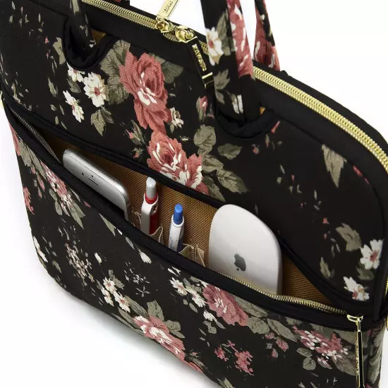 Black Rose Pattern Water-Resistant Laptop Shoulder Messenger Bag