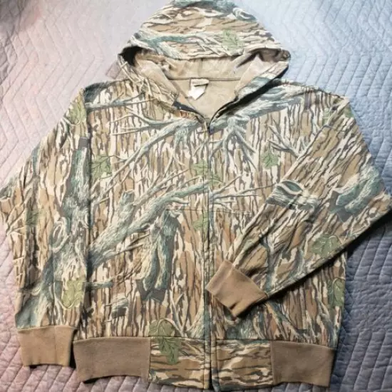 Sports Afield Mossy Oak Treestand Camo Hood Full Zip Jacket Soft Fleece Size Lg