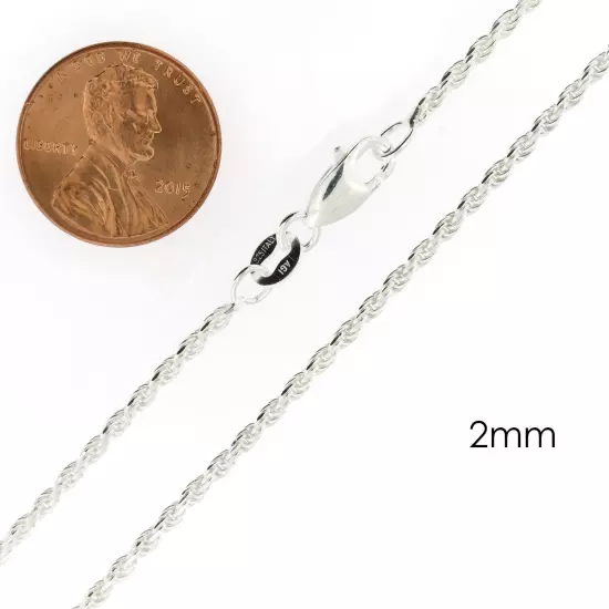 Real Solid Sterling Silver Diamond Cut Rope Chain Mens Boys Bracelet or Necklace