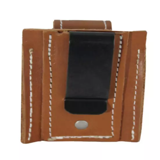 New Barsony Tan Leather Belt Clip Revolver Speed Loader Pouch .22 .38 .357