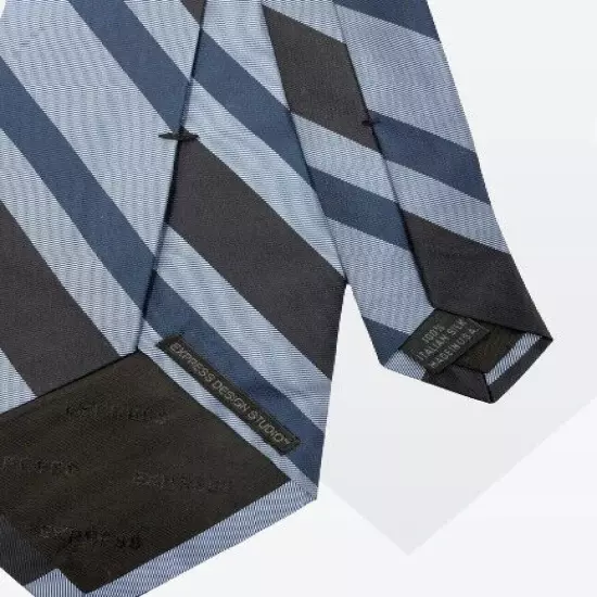 Express Studio Blue Black Striped Regiment Repp Italian Silk Tie 4" x 58"