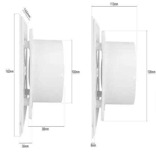 SILENT exhaust bathroom fan ventilator 4" 100mm white PVC 75m3/h - 26dB Timer