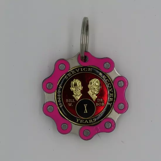 Pink AA Key Chain Chip Holder Keyring Gift Alcoholics Anonymous Al-Anon Women's