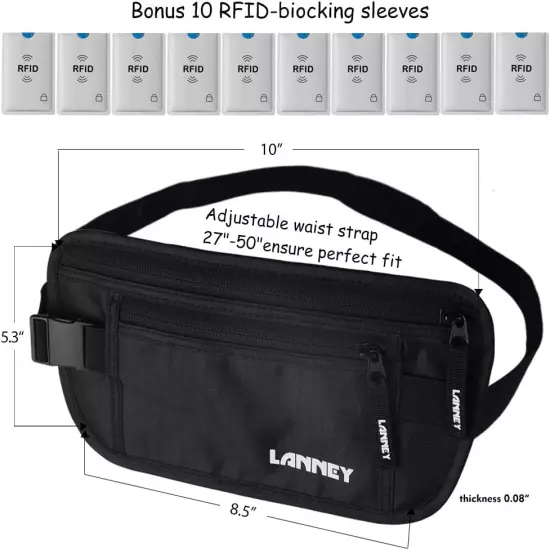 Money Belt for Travel Women and Men Slim Hidden Travel Wallet with RFID Blocking