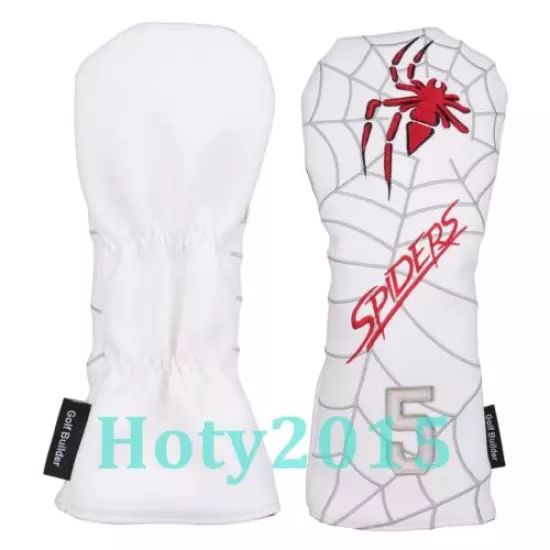 White PU and Spider Embroidery Golf Club Fairway Wood Head Cover 3 5 Wood Cover