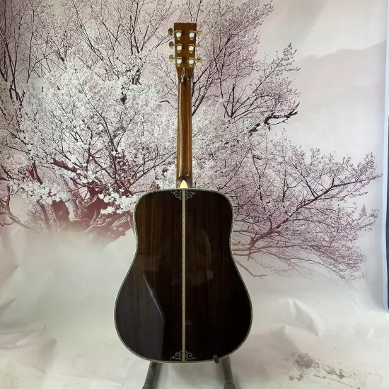 D-45 Acoustic Guitar Solid Spruce Ebony Abalone Flower Inlays free shipping