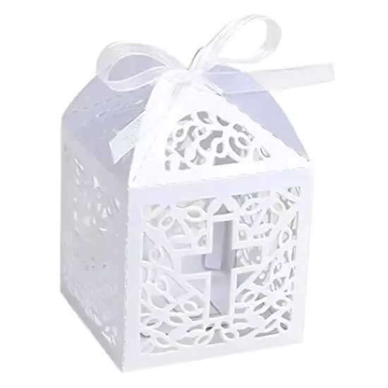 50PCS Baptism Favor Boxes, 2.2''x2.2''x2.2''Laser Cut Favor Boxes with 50 White