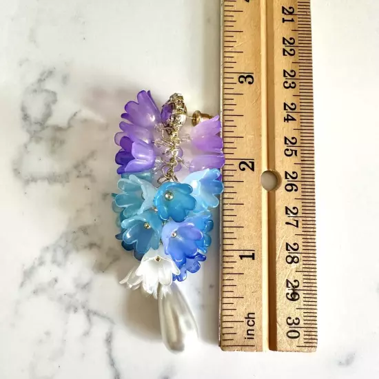 Purple & Blue Lily Flower Drop Earrings Fairycore Acrylic Rhinestone Boho NEW