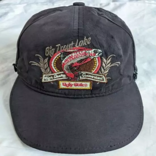 vintage UGLY STIK big trout lake HAT cap osfa ZIPPER POCKET VENT strapback