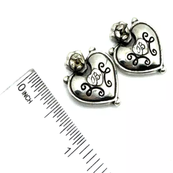 Brighton Flowers Etched Hearts Silver Dangle Retired Post Earrings