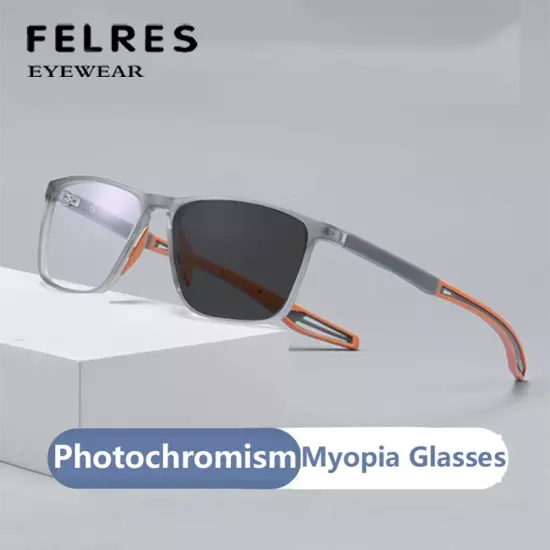 Classic Photochromic Myopia Glasses For Men Women Square Nearsighted Sunglasses