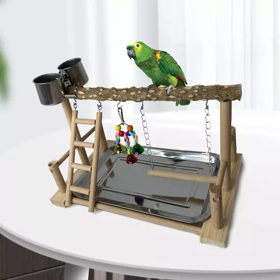 kathson Parrots Playground Bird Perch Wood Playstand Stand with Ladder Swing ...