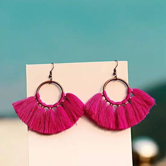 Fashion Women Bohemian Earrings Long Tassel Fringe Drop Dangle Ear Stud Jewelry