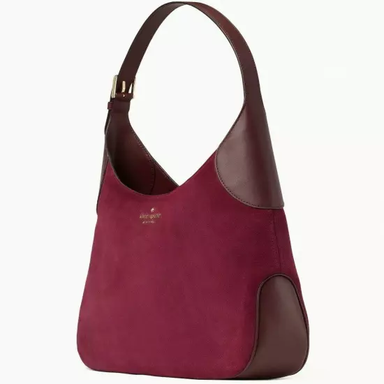 Kate Spade Aster Purple Suede Burgundy Leather Shoulder Bag WKR00565 NWT $399 FS