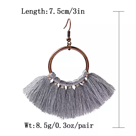 Fashion Women Bohemian Earrings Long Tassel Fringe Drop Dangle Ear Stud Jewelry