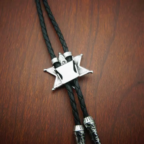 Vintage Men BOLO Tie Hexagonal Star Wedding Necklace Alloy PU Western Cowboy