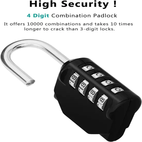 Lock, 4 Digit Combination Padlock Outdoor, School Lock, Gym Lock and Black Lock