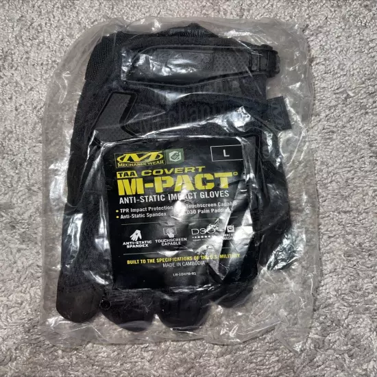 MECHANIX WEAR TAA Covert M-PACT Black Gloves Size Large New & Sealed Ships Free