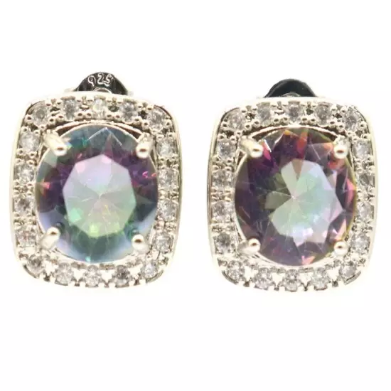 Dazzling Fire Rainbow Mystical Pink Topaz CZ Women Dating Silver Earrings 