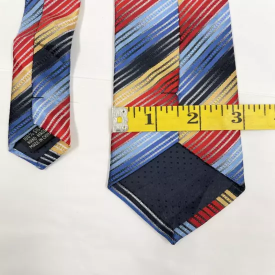 Red Blue Beige Colorful Striped Regimental Repp Silk Tie 3" x 58"