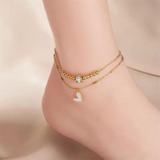 Fashion Jewelry Boho Classic Love Heart Ankle Chain Double Layer Chain Bracelet 