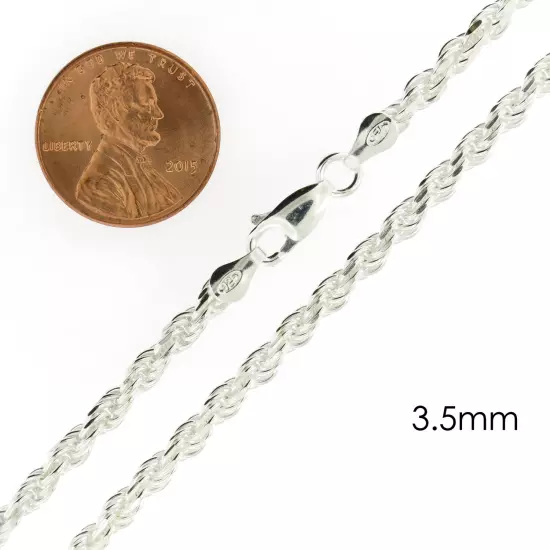 Real Solid Sterling Silver Diamond Cut Rope Chain Mens Boys Bracelet or Necklace