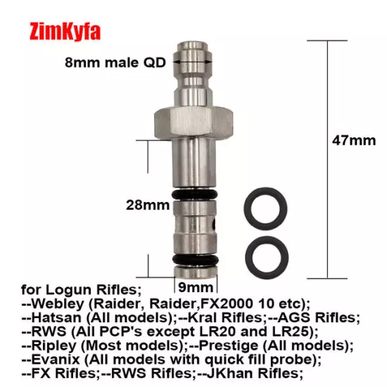 Air Quick Filling/Charging Probe Adaptor for Evanix Logun FX Hatsan Webley Kral