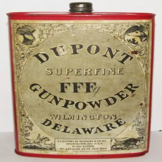 Antique Dupont FFF Superfine Gun Powder Paper Label Tin Wilmington, De