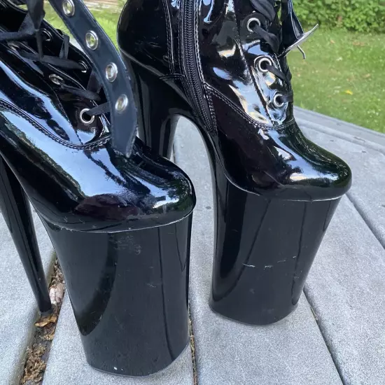 Pleaser Size 9 Beyond - 3028 Black Patent Leather 10” Thigh High Platform Heels