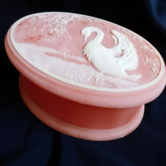 Design Gifts Stone Swan & Foliage Scene Cameo White on Peach Oval Trinket Box