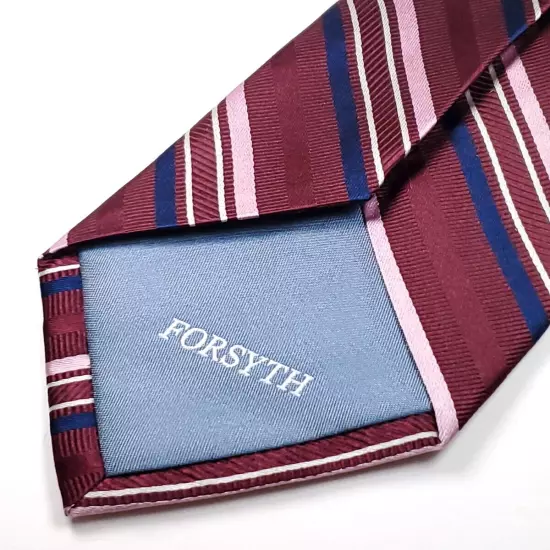 FORSYTH Handmade Silk Tie 61" Long Burgundy Red Pink Blue Striped Necktie NEW