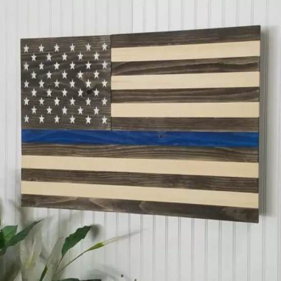 THIN BLUE LINE USA FLAG GUN CONCEALMENT CABINET SECRET HIDDEN STORAGE RACK CASE 