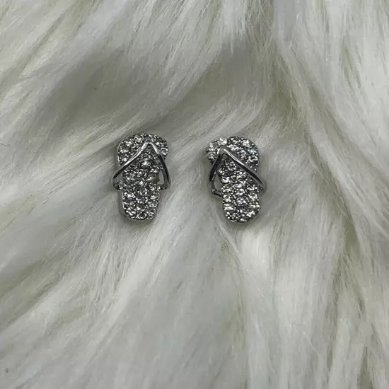 Dainty Silver Tone Rhinestones Sandle Mini Stud Earrings w/ Gift Box