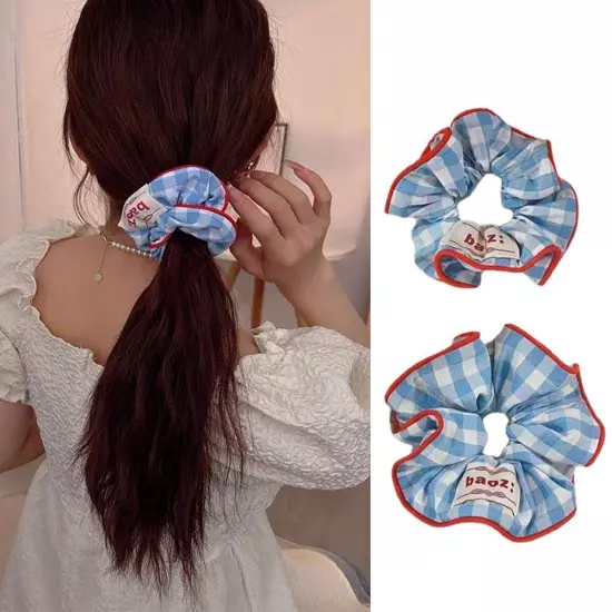 White and Blue Plaid Scrunchies -Elastic Hair Tie and Ponytail Holder for Women~