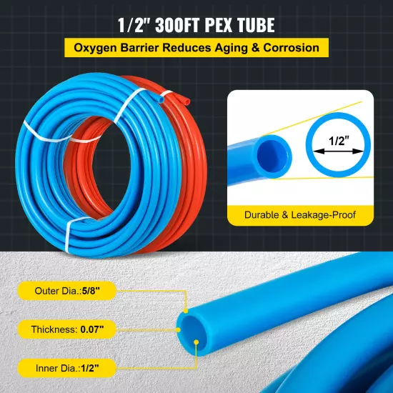 VEVOR 1/2" 600' 2 Coils 300 Red & 300 Blue PEX Tubing Certified Oxygen Barrier