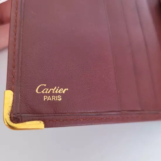 Cartier Vintage Bifold Leather Bordeaux Red Mens Wallet Medium Card Bill Classic