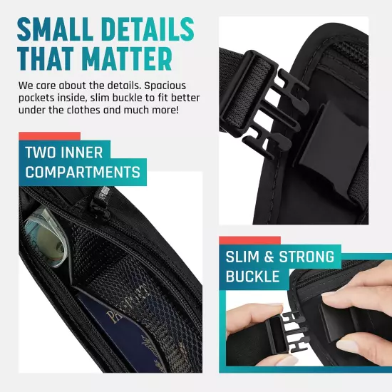 Money belt for travel - RFID slim passport holder men/women travel wallet hidden